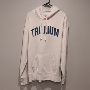 Trillium Off-White Hoodie with Blue Lettering